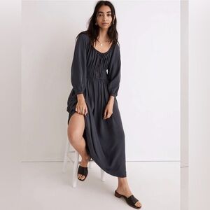 Madewell Sophia Twill Midi Dress Blue Long Sleeve Pockets NWT Sz 4X Long Sleeve